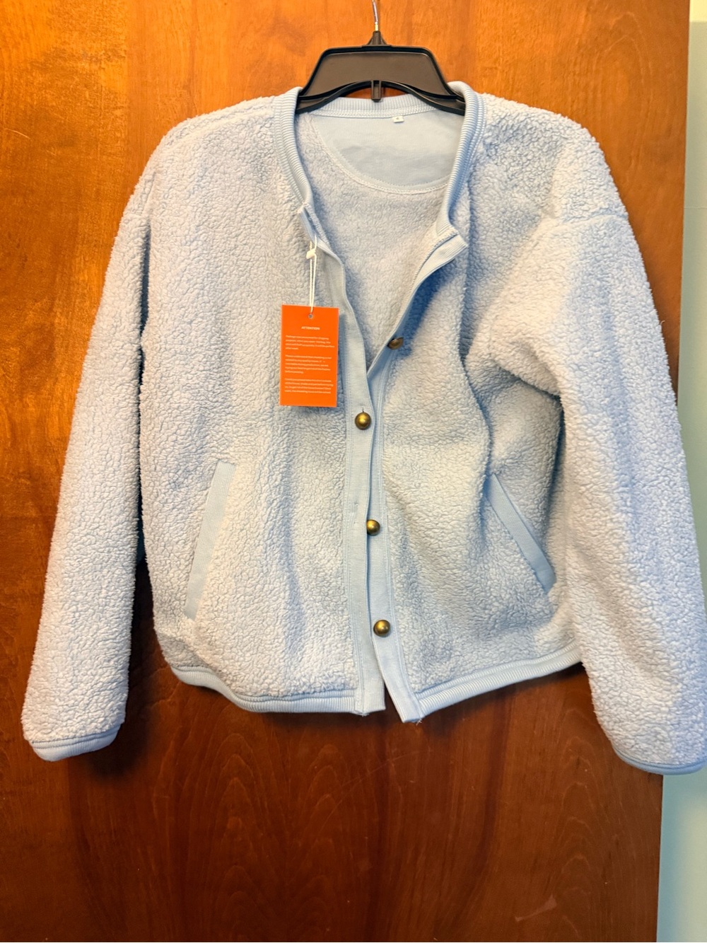 Light Blue Sherpa Jacket - Cozy Button Front Coat